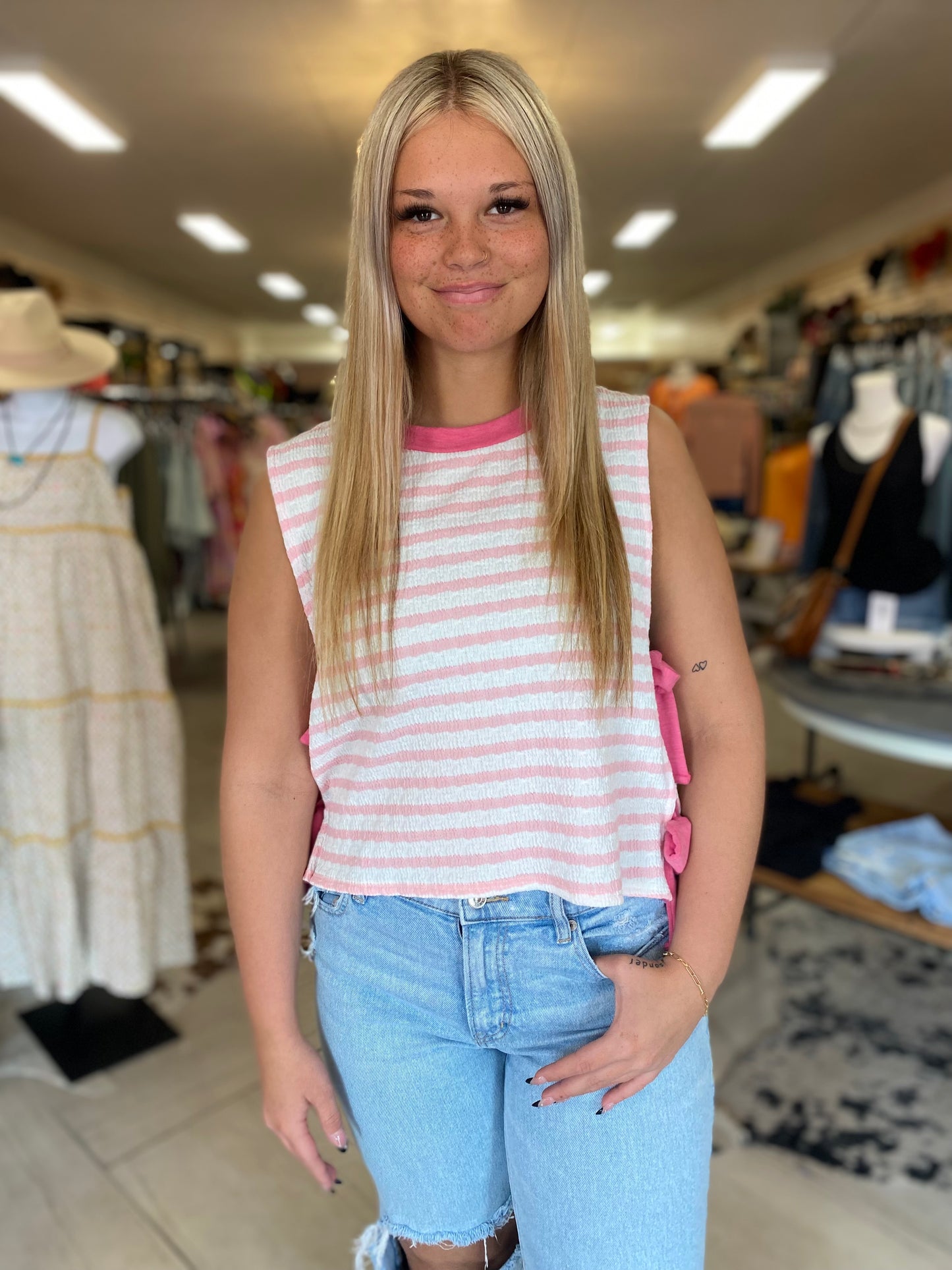 Sutton Pink Ivory Bow Tie Top