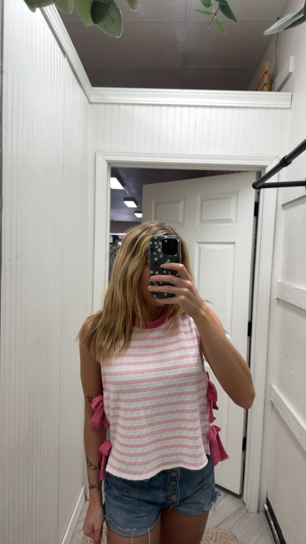 Sutton Pink Ivory Bow Tie Top