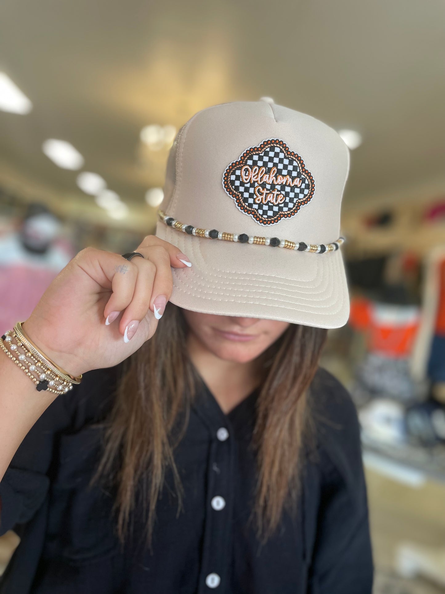 Ok State checkered hat