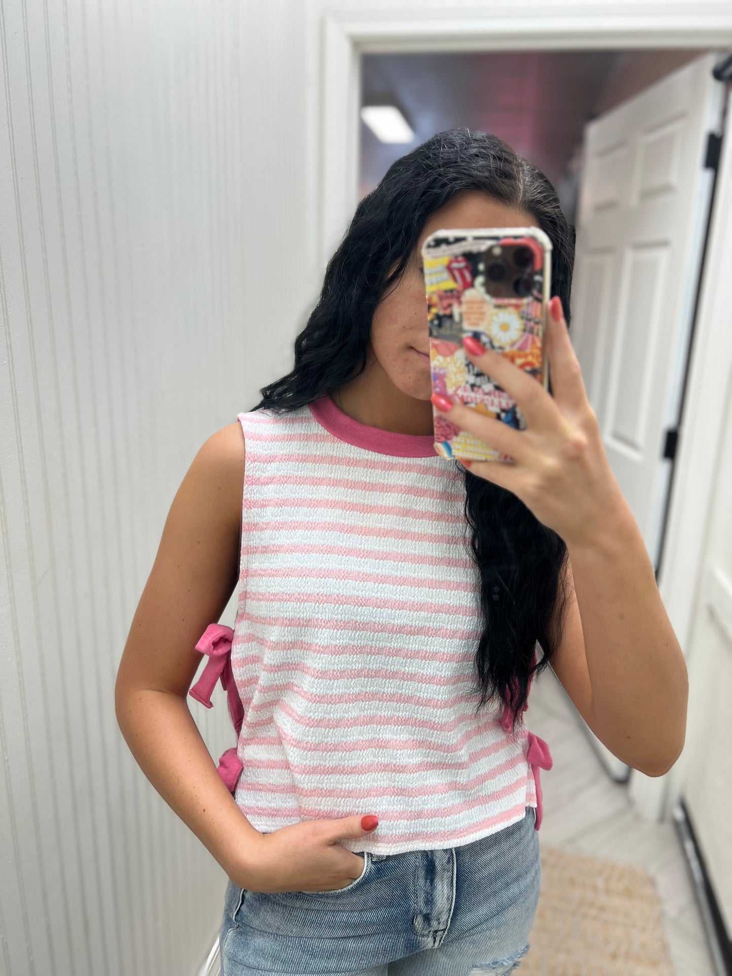 Sutton Pink Ivory Bow Tie Top
