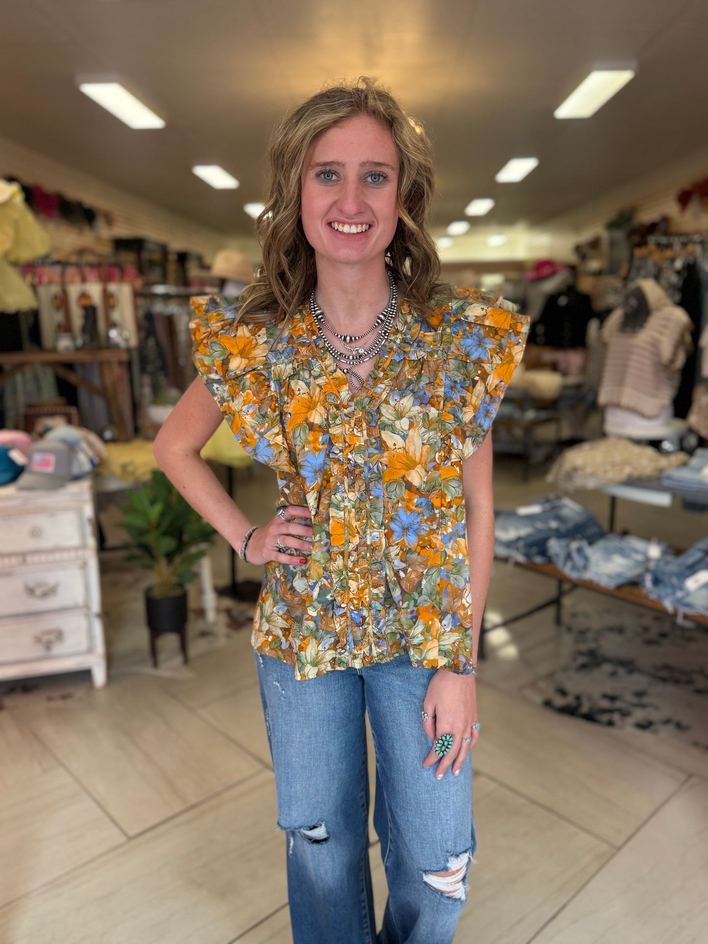 Brynlee V neck Ruffle Sleeve