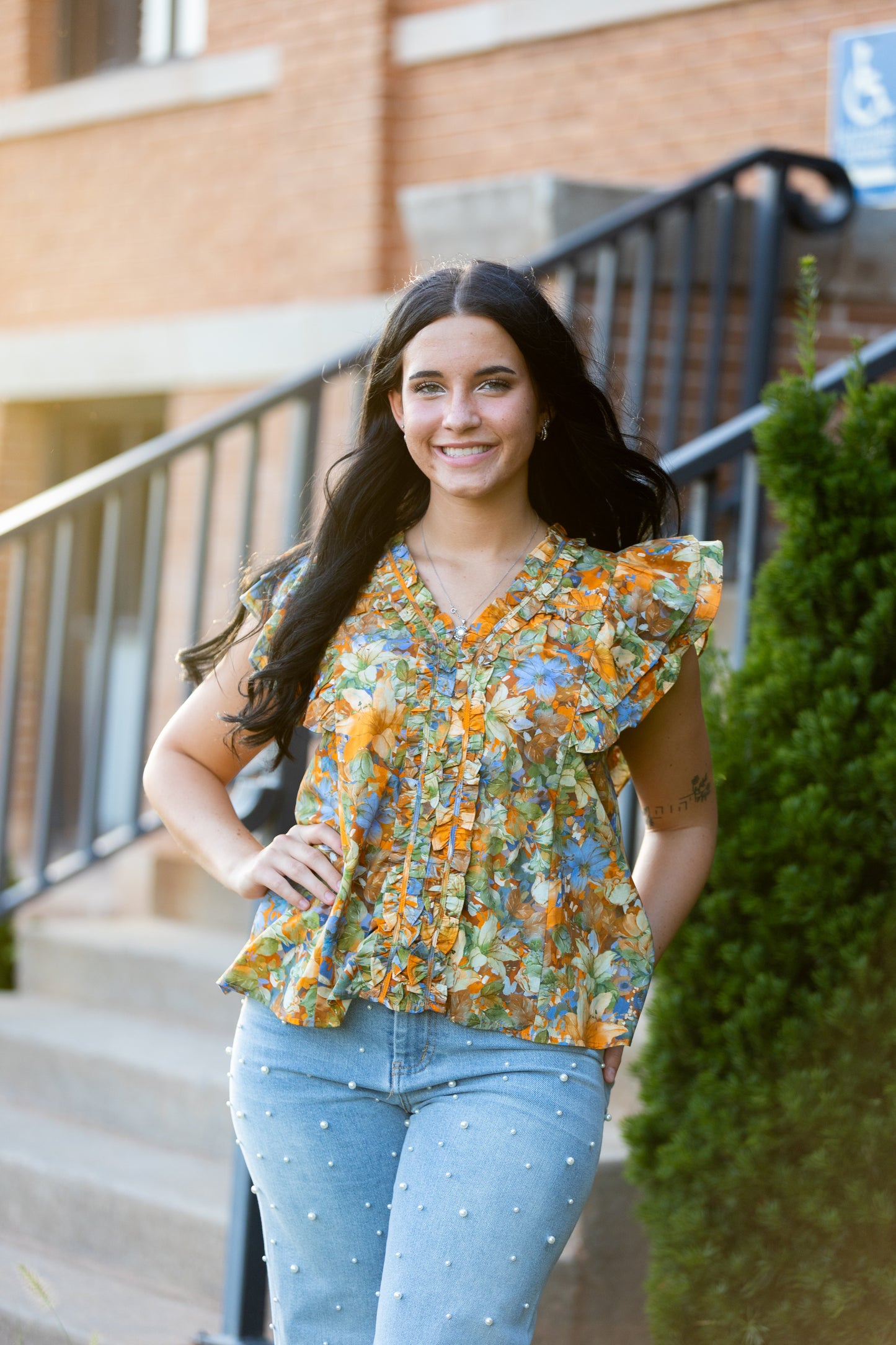 Brynlee V neck Ruffle Sleeve