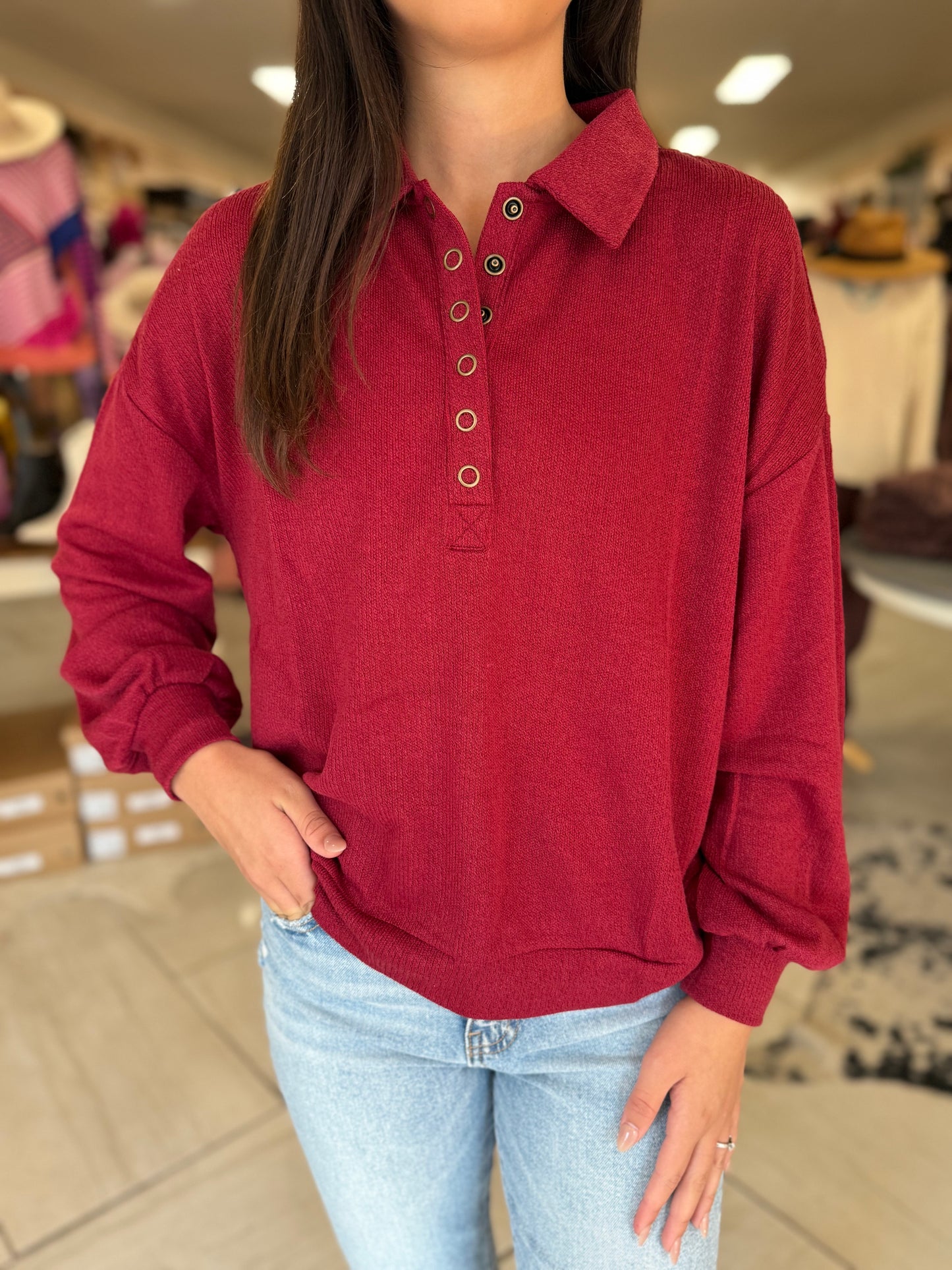 Red Rush Button Top