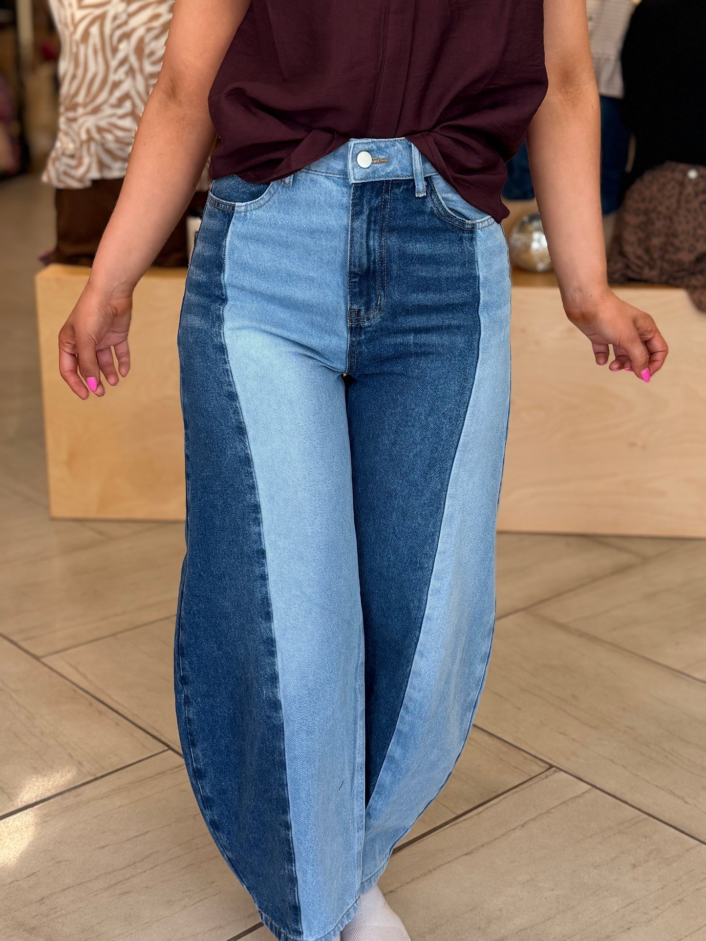 Berklie Two Toned Barrel Jeans
